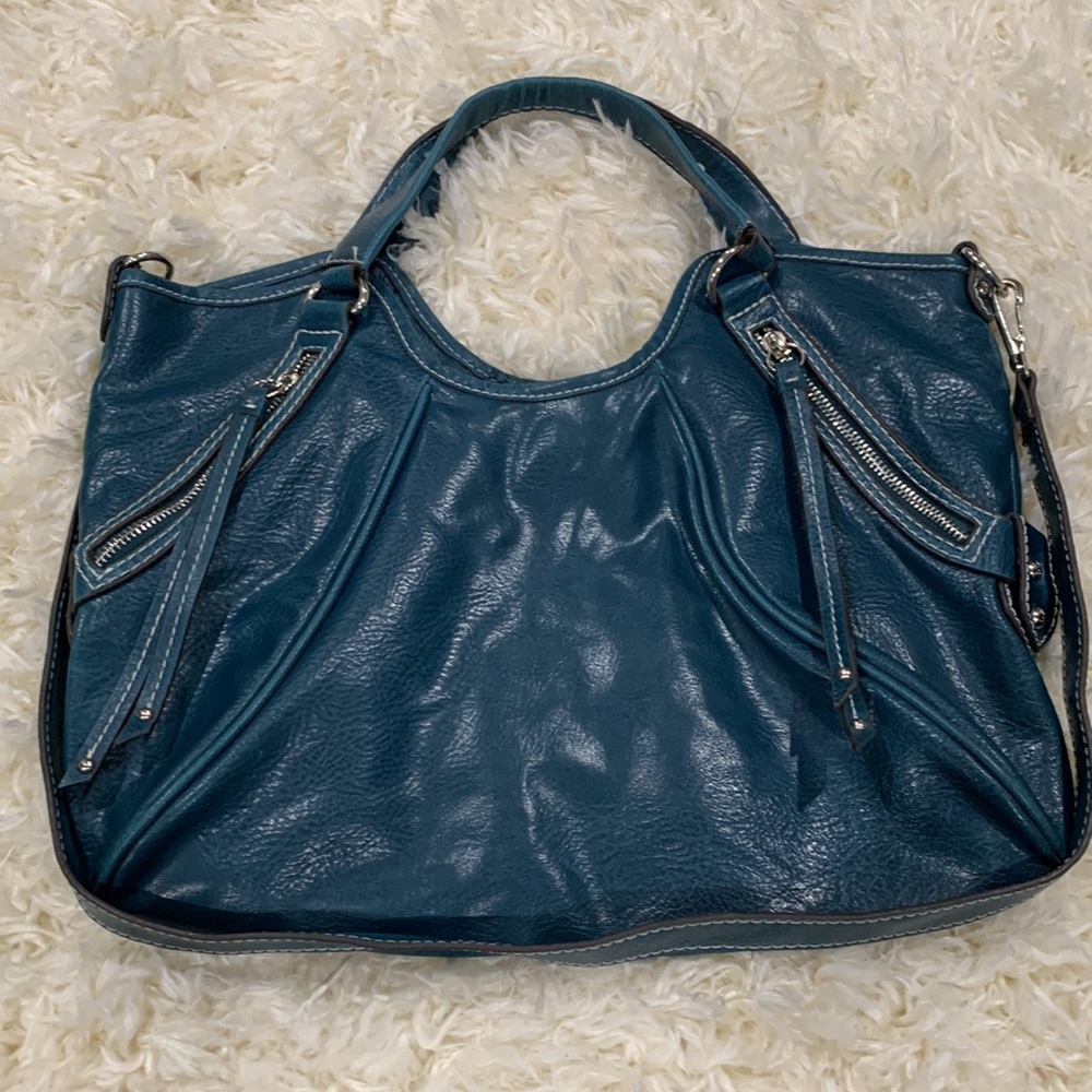 NEW YORK AND COMPANY VEGAN LEATHER SLOUCHY HOBO BAG  - TEAL - Picture 8 of 10